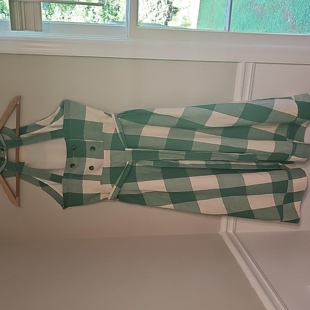 Maeve by Anthropologie Sun Dress Green & White Gingham Checks, Size 14, NWT! - Picture 8 of 17